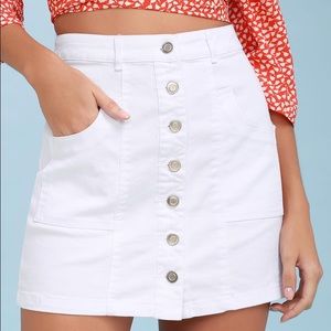 Lulu’s “Tutor White Denim Button-Up Mini Skirt”